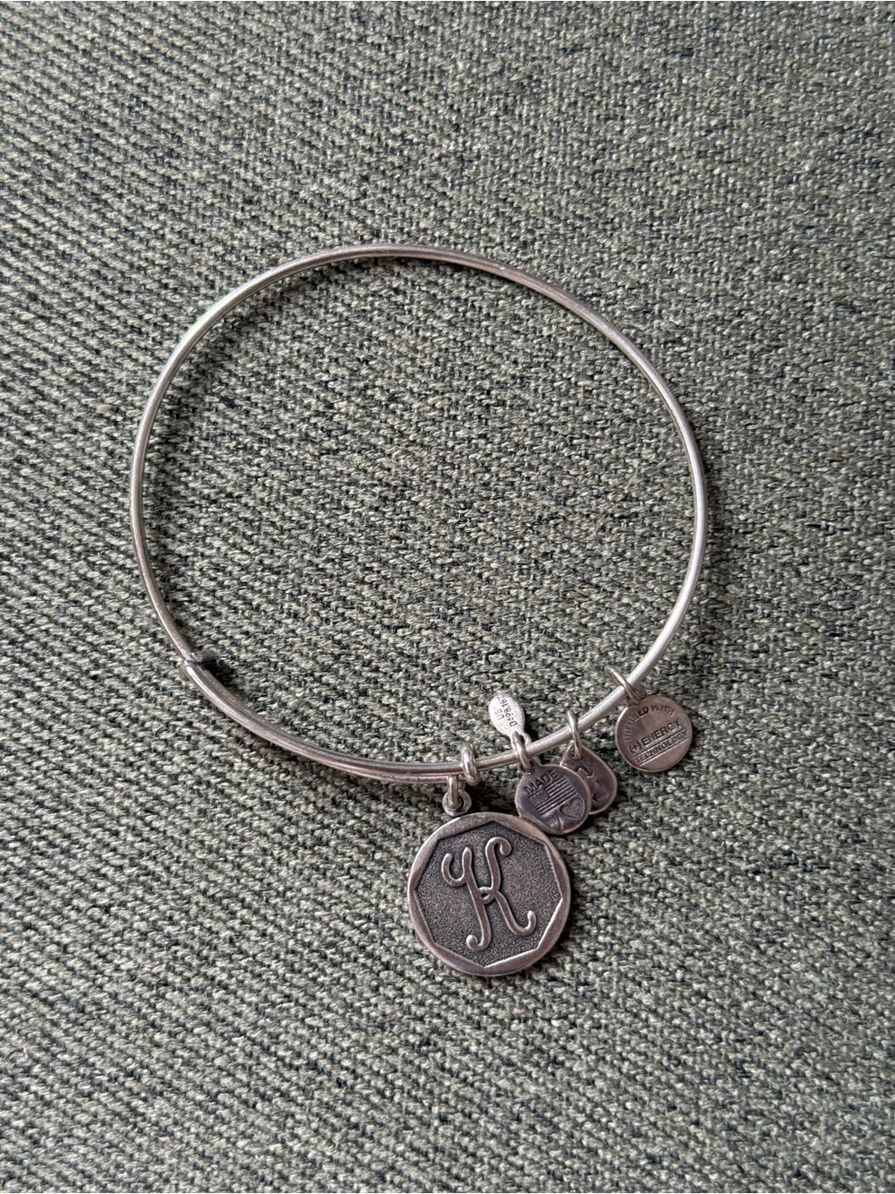 Alex and Ani Silver Initial K Charm Bangle Bracelet
